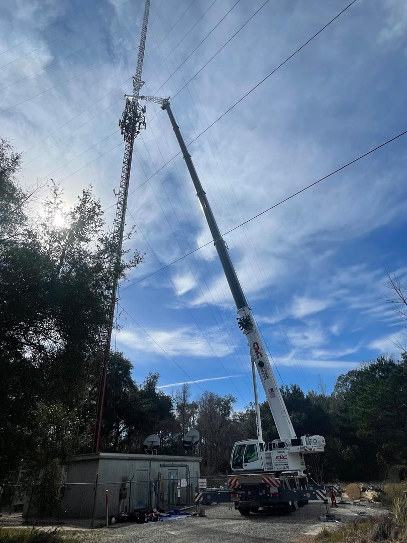 Telecommunications Cell Phone Tower Crane Lifting Service in Central Florida by C and C Crane Works Brevard FL